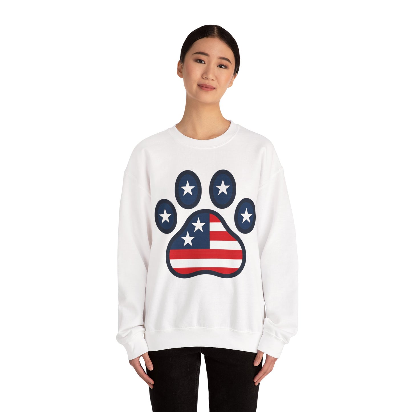 Patriotic Paw Print Crewneck Sweatshirt, Dog Lover Gift, USA Sweatshirt, Fourth of July Apparel, Animal Print Sweatshirt