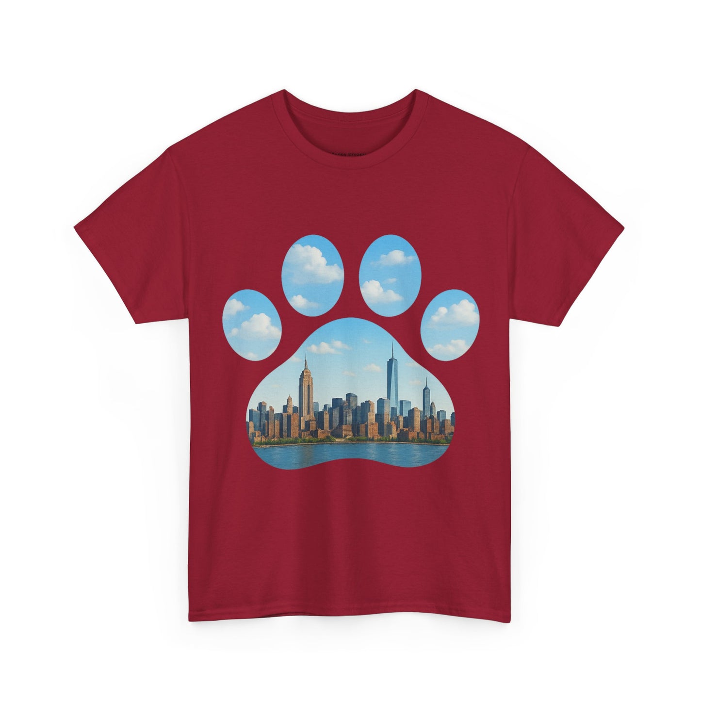 Cityscape Paw Print Unisex Heavy Cotton Tee, Dog Lover Gift, Casual Wear, Pet-Themed Apparel, Animal Lover Shirt, Nature-Inspired Tee