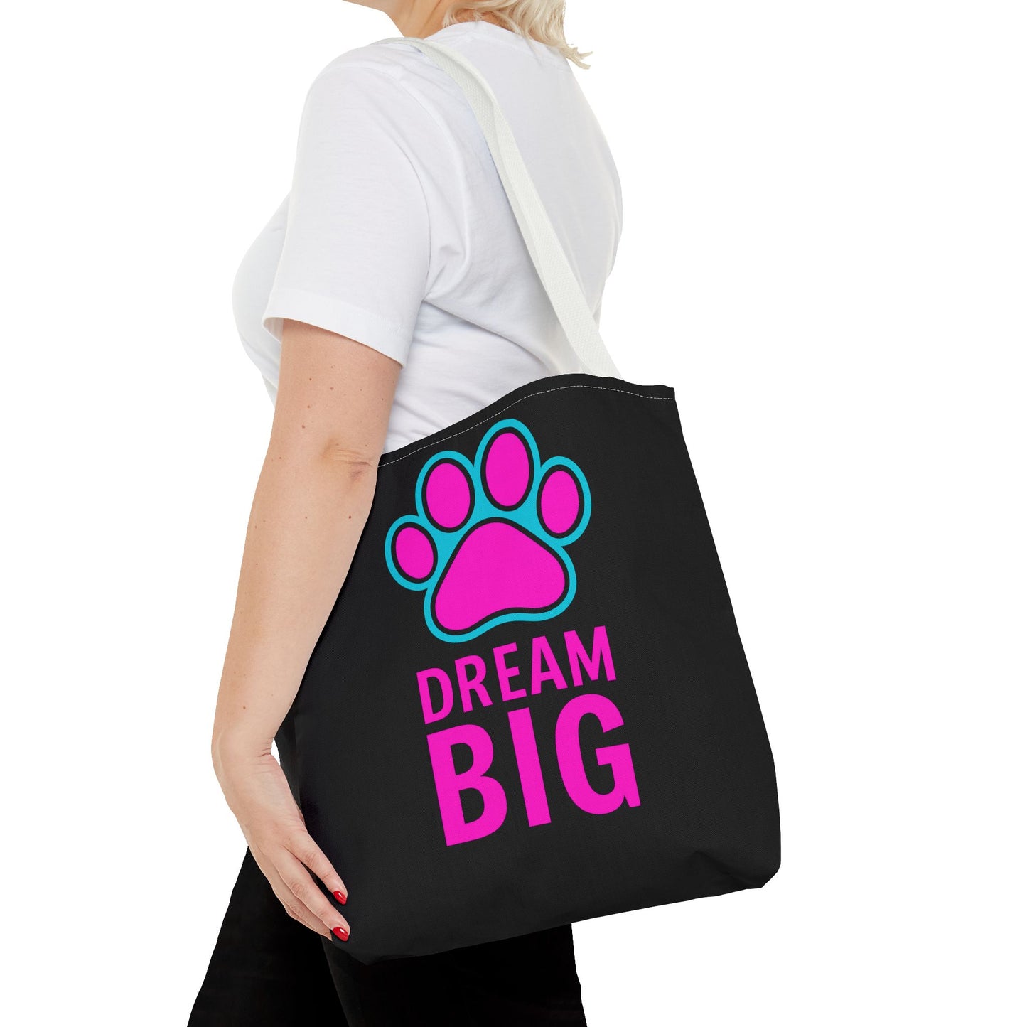 Dream Big Paw Print Tote Bag, Cute Dog Lover Gift, Pet Mom Accessory, Reusable Shopping Bag, Inspirational Dog Tote