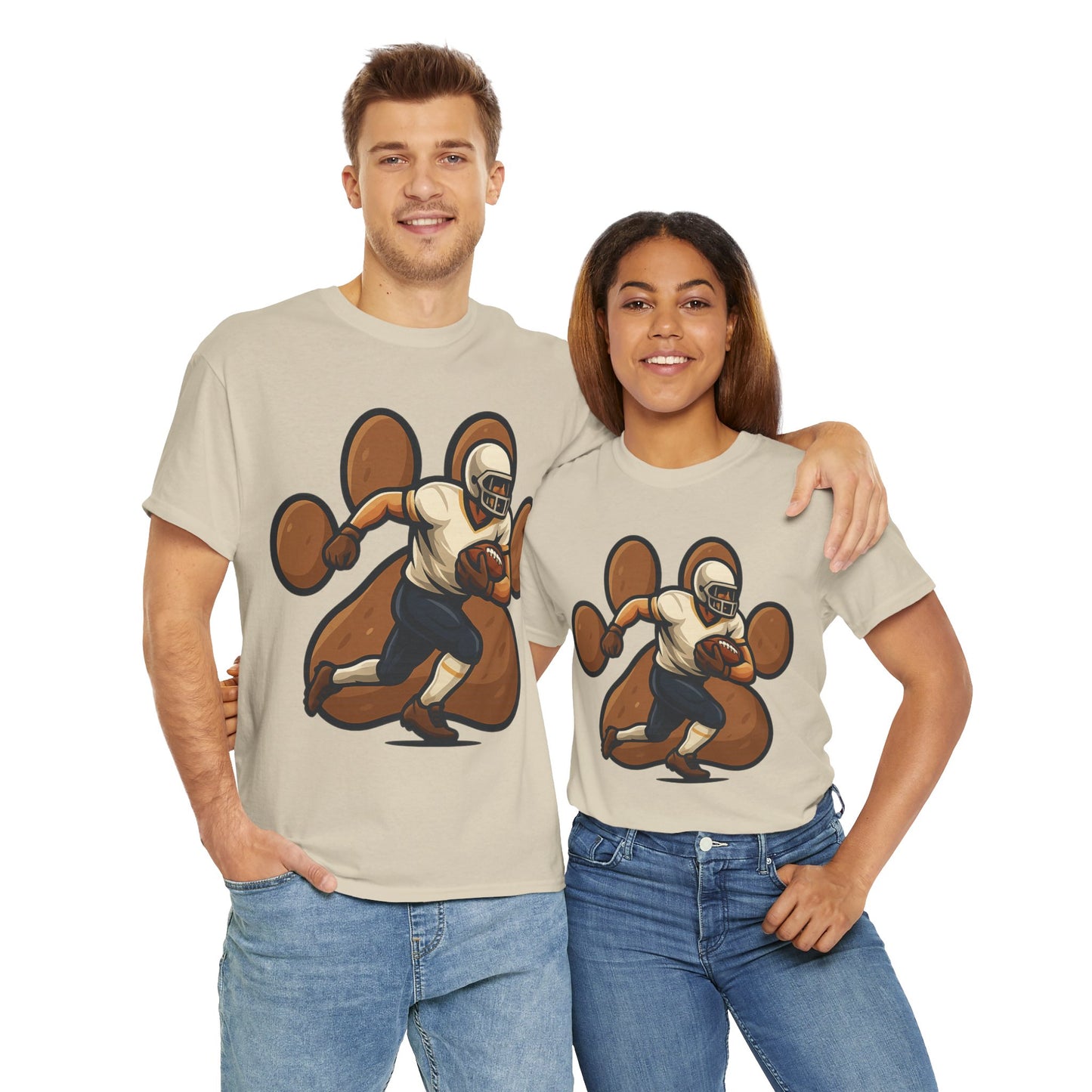 Football Paw Print Tee - Unisex Heavy Cotton T-Shirt, Sports Fan Gift, Game Day Apparel, Casual Wear, Team Spirit Tops