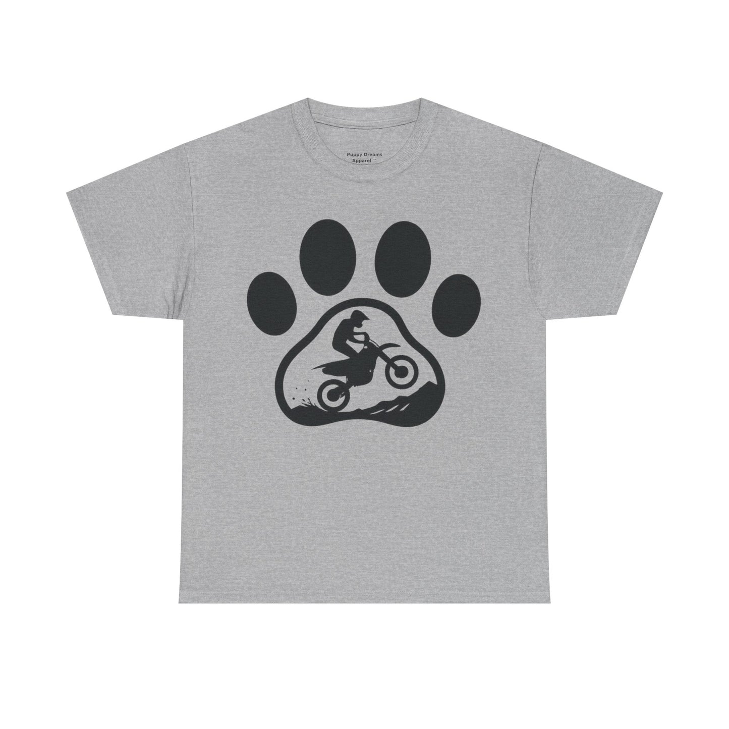 Motorcycle Paw Print Tee for Animal Lovers, Unisex Heavy Cotton Tee, Gift for Bikers, Dog Dad Shirt, Casual Wear, Paw Print Design