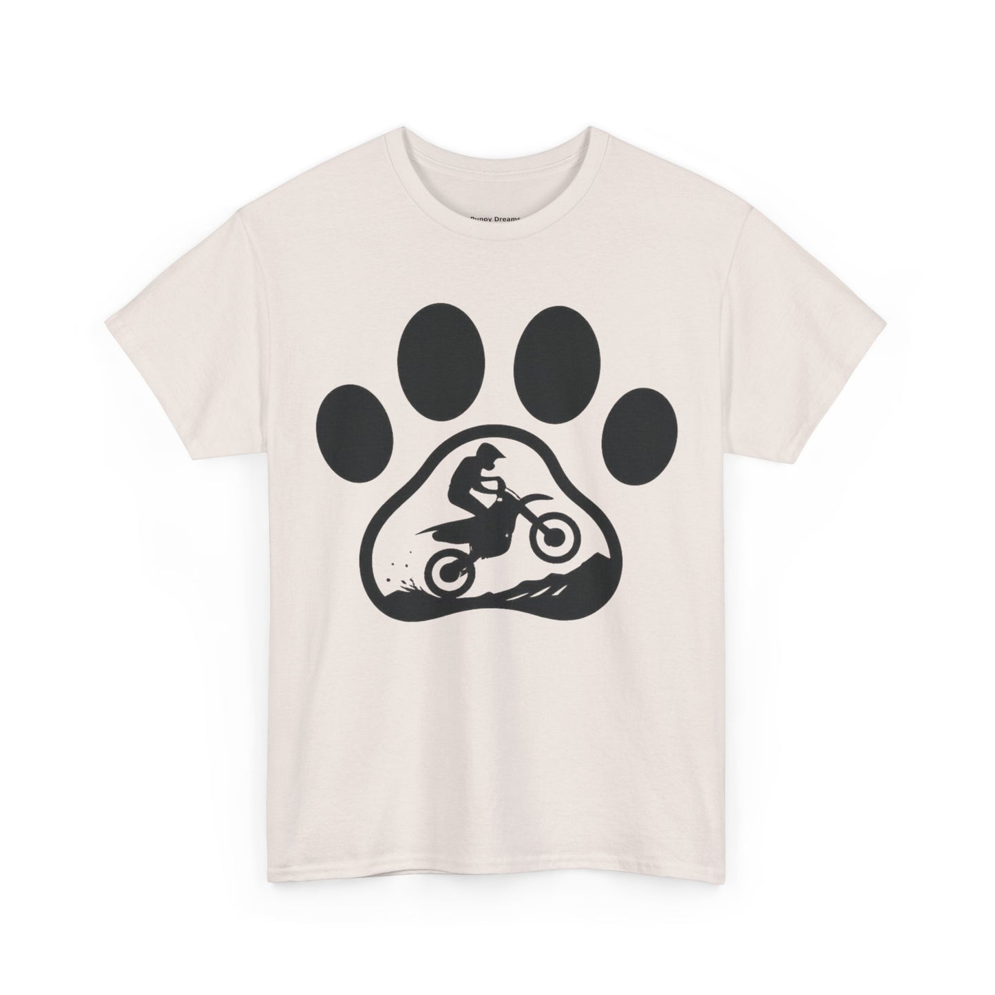 Motorcycle Paw Print Tee for Animal Lovers, Unisex Heavy Cotton Tee, Gift for Bikers, Dog Dad Shirt, Casual Wear, Paw Print Design