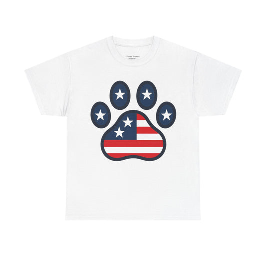 Patriotic Paw Print Tee, Cute Pet Lover T-shirt, Fashion Gift for Dog Owners, 4th of July Shirt, Casual Cotton Top