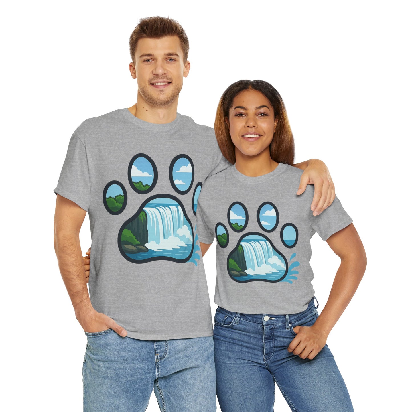 Nature-Inspired Paw Print Tee, Unisex Heavy Cotton Tee, Cute Animal Shirt, Outdoor Lover Gift, Eco-Friendly Apparel, Casual Wear