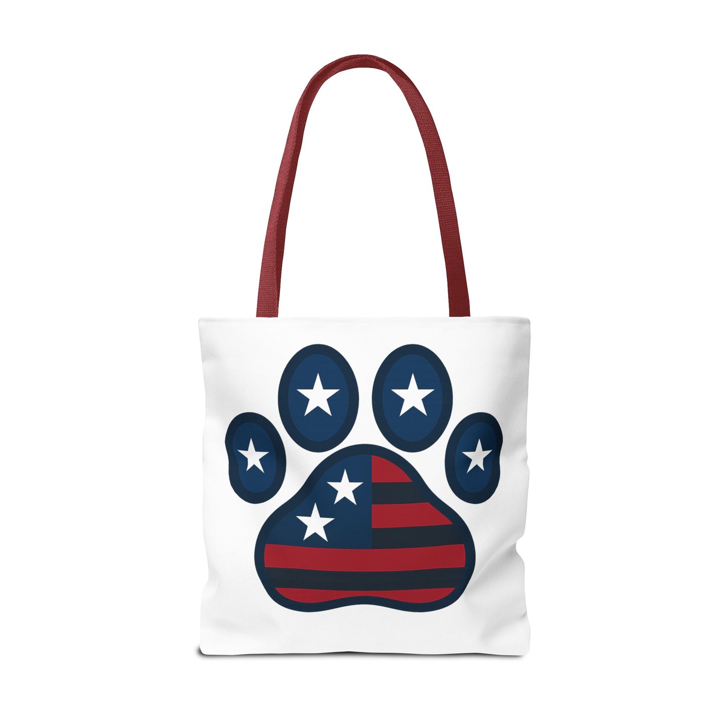 Patriotic Dog Paw Tote Bag | USA Flag Inspired | Perfect for Pet Lovers, Independence Day, Gift for Dog Moms, Eco-Friendly, AOP