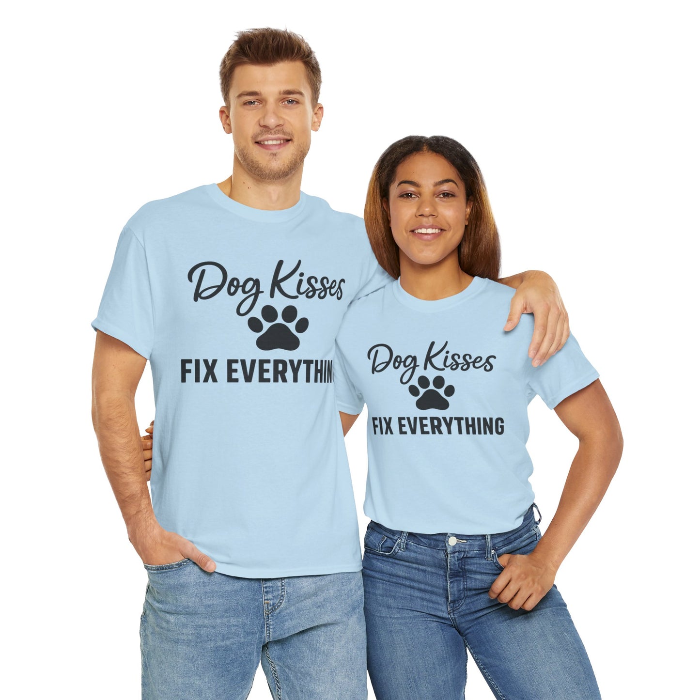 Dog Kisses Fix Everything Unisex Heavy Cotton Tee, Pet Lover Shirt, Gift for Dog Owners, Animal Rescue Supporter Tee, Casual Everyday Wear