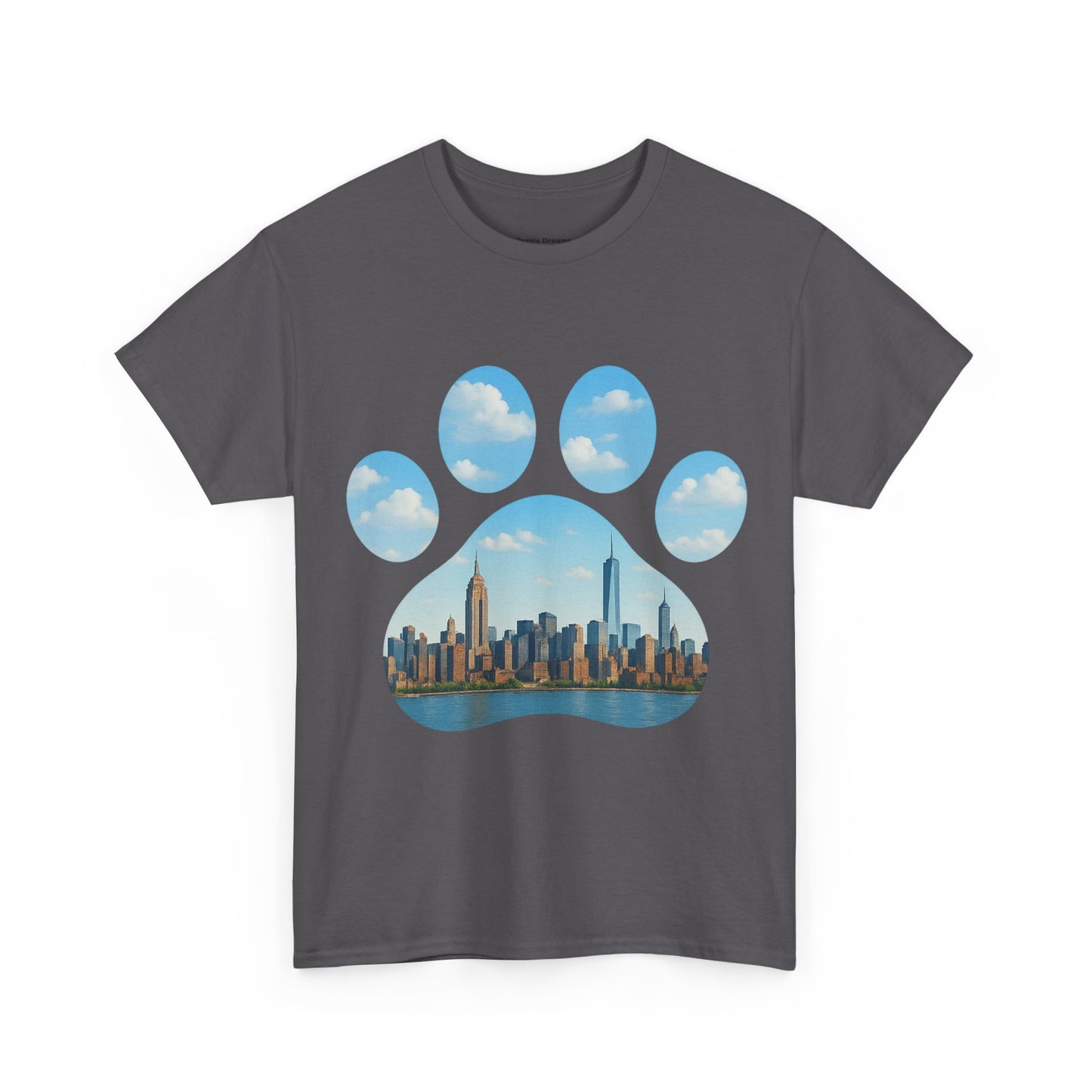 Cityscape Paw Print Unisex Heavy Cotton Tee, Dog Lover Gift, Casual Wear, Pet-Themed Apparel, Animal Lover Shirt, Nature-Inspired Tee