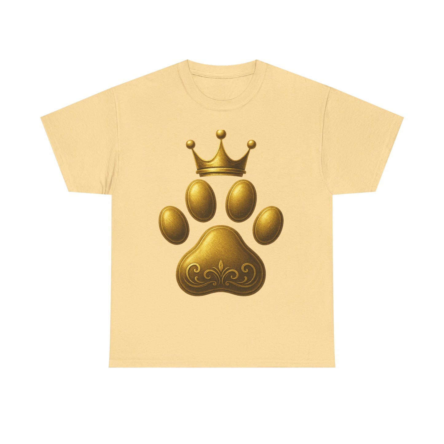Golden Paw Print Unisex Heavy Cotton Tee | Pet Lover Shirt, Animal King Crown Tee, Gift for Dog Owners, Casual Daily Wear, Funny Pet Shirt