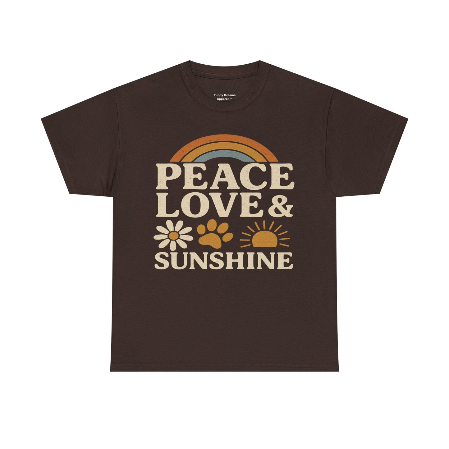 Peace Love Sunshine Unisex Heavy Cotton Tee – Cozy Vibes, Perfect for Casual Wear, Gift for Animal Lovers, Summer Days, Everyday Comfort