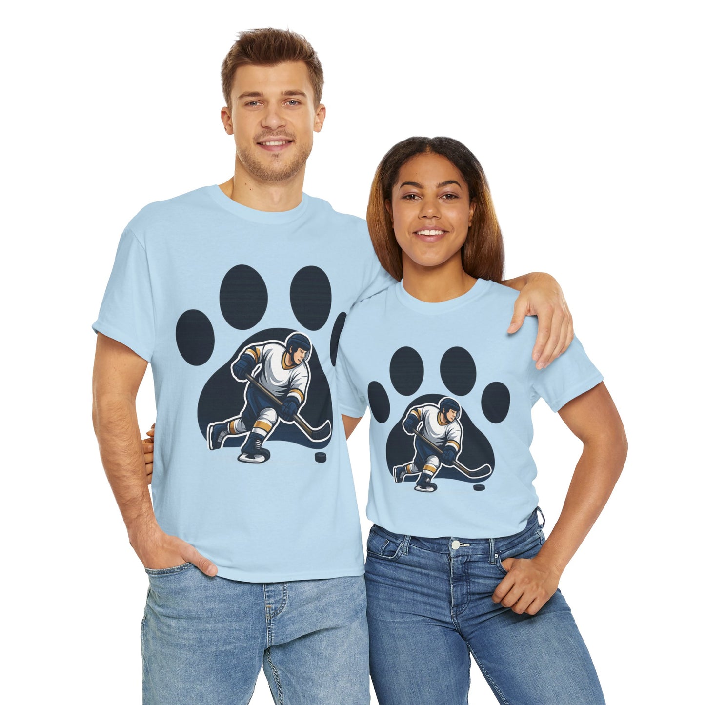 Hockey Paw Print Tee - Perfect for Ice Hockey Fans, Game Day Wear, Sports Events, Gifts for Athletes, Unisex Heavy Cotton T-Shirt