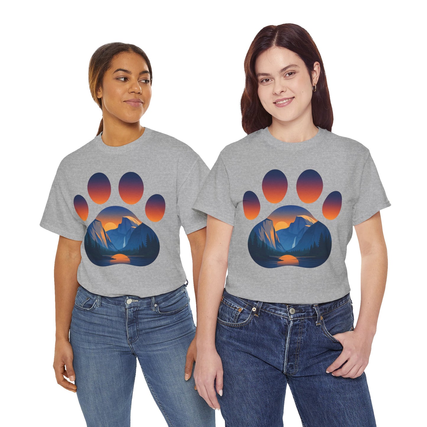 Mountain Sunset Paw Print Tee for Animal Lovers, Unisex Cotton Shirt, Gift for Pet Owners, Nature-Themed T-Shirt, Casual Wear