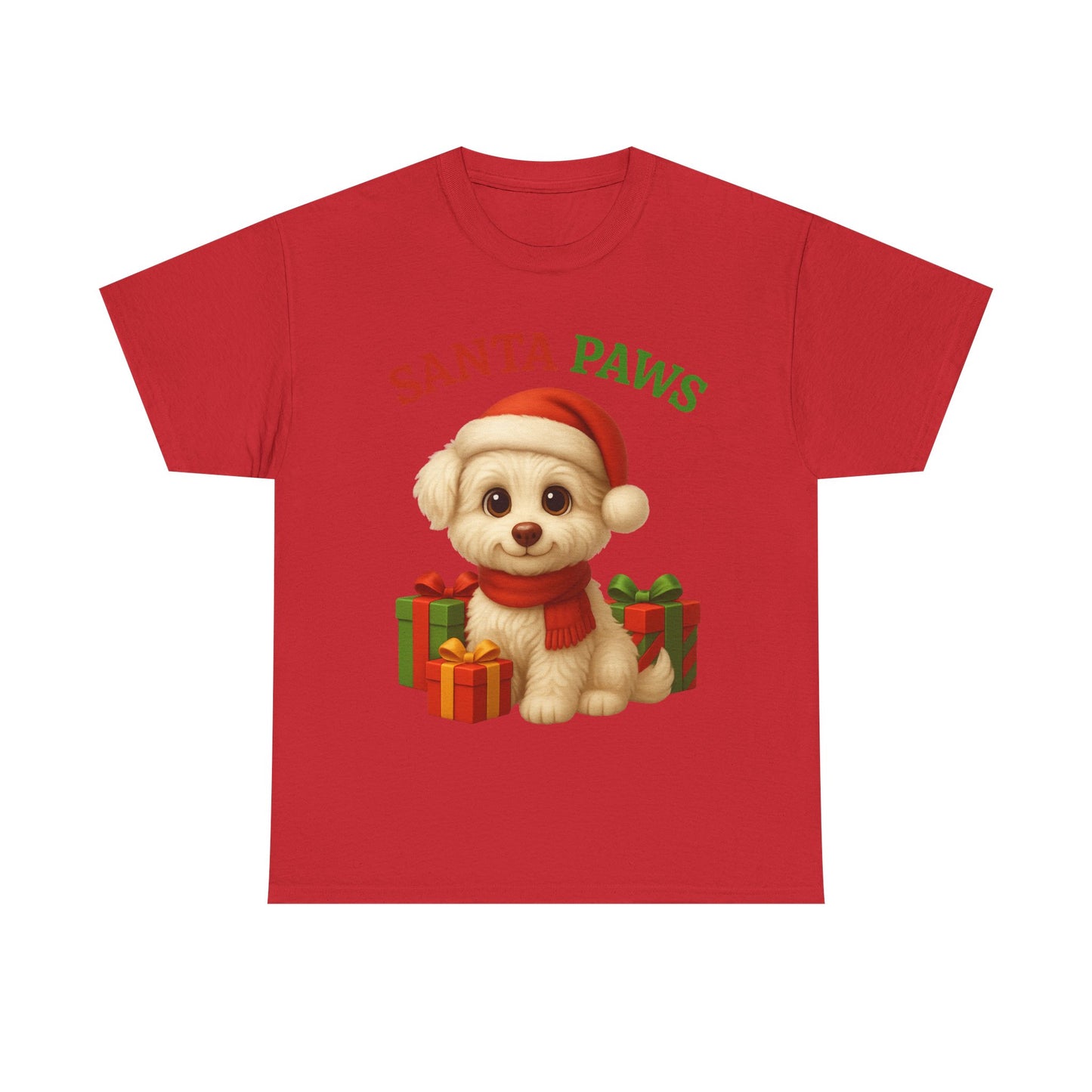 Santa Paws Unisex Heavy Cotton Tee - Festive Holiday Shirt, Christmas Dog Lovers, Pet Gifts, Cute Animal Apparel, Winter Tee