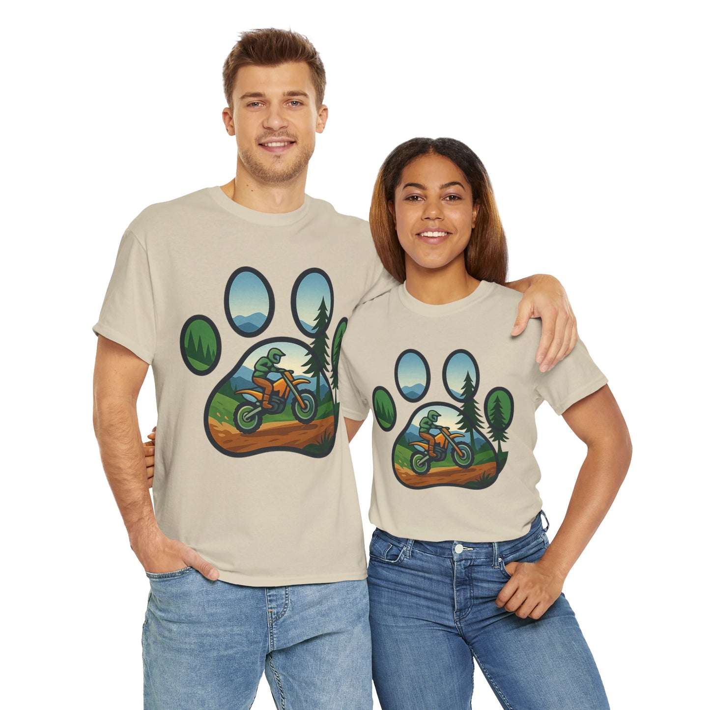 Adventure Paw Print T-Shirt, Unisex Cotton Tee, Outdoor Enthusiast Gift, Nature Lover Shirt, Motorcycle Graphics Tee