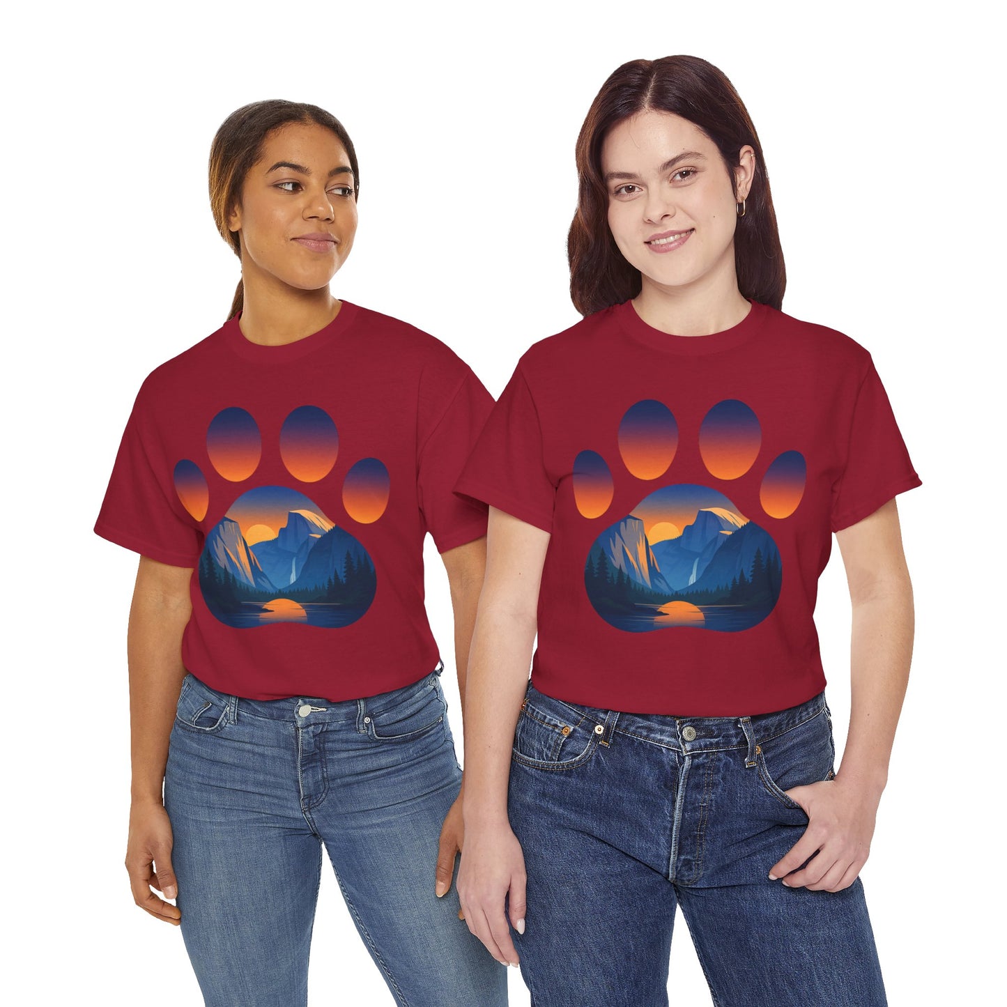 Mountain Sunset Paw Print Tee for Animal Lovers, Unisex Cotton Shirt, Gift for Pet Owners, Nature-Themed T-Shirt, Casual Wear