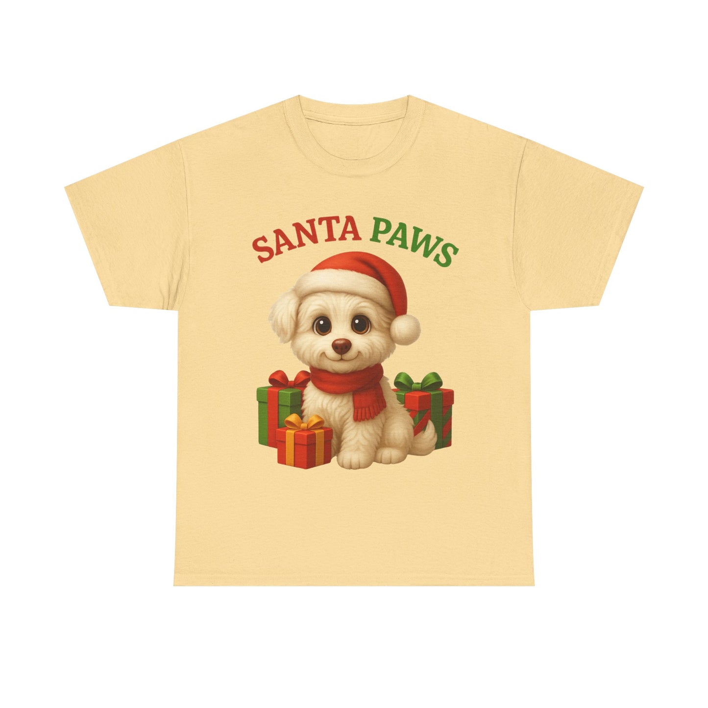 Santa Paws Unisex Heavy Cotton Tee - Festive Holiday Shirt, Christmas Dog Lovers, Pet Gifts, Cute Animal Apparel, Winter Tee