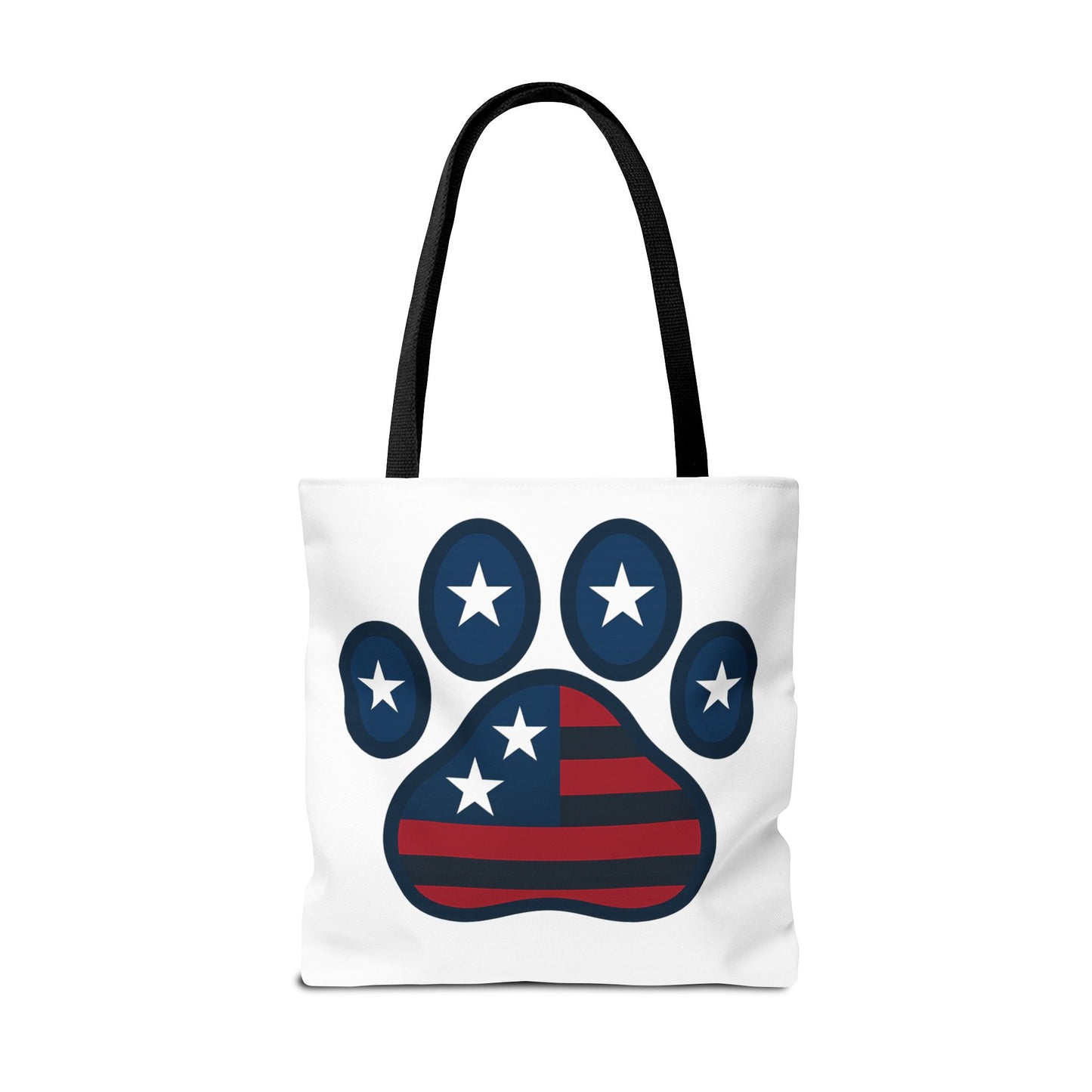 Patriotic Dog Paw Tote Bag | USA Flag Inspired | Perfect for Pet Lovers, Independence Day, Gift for Dog Moms, Eco-Friendly, AOP