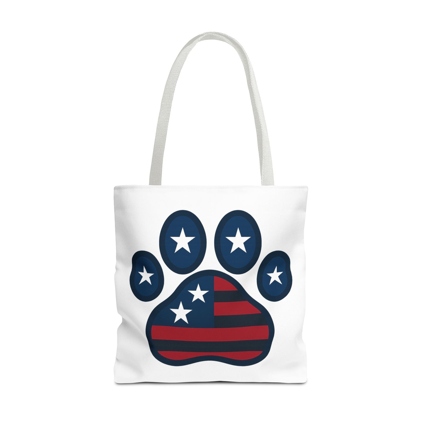 Patriotic Dog Paw Tote Bag | USA Flag Inspired | Perfect for Pet Lovers, Independence Day, Gift for Dog Moms, Eco-Friendly, AOP