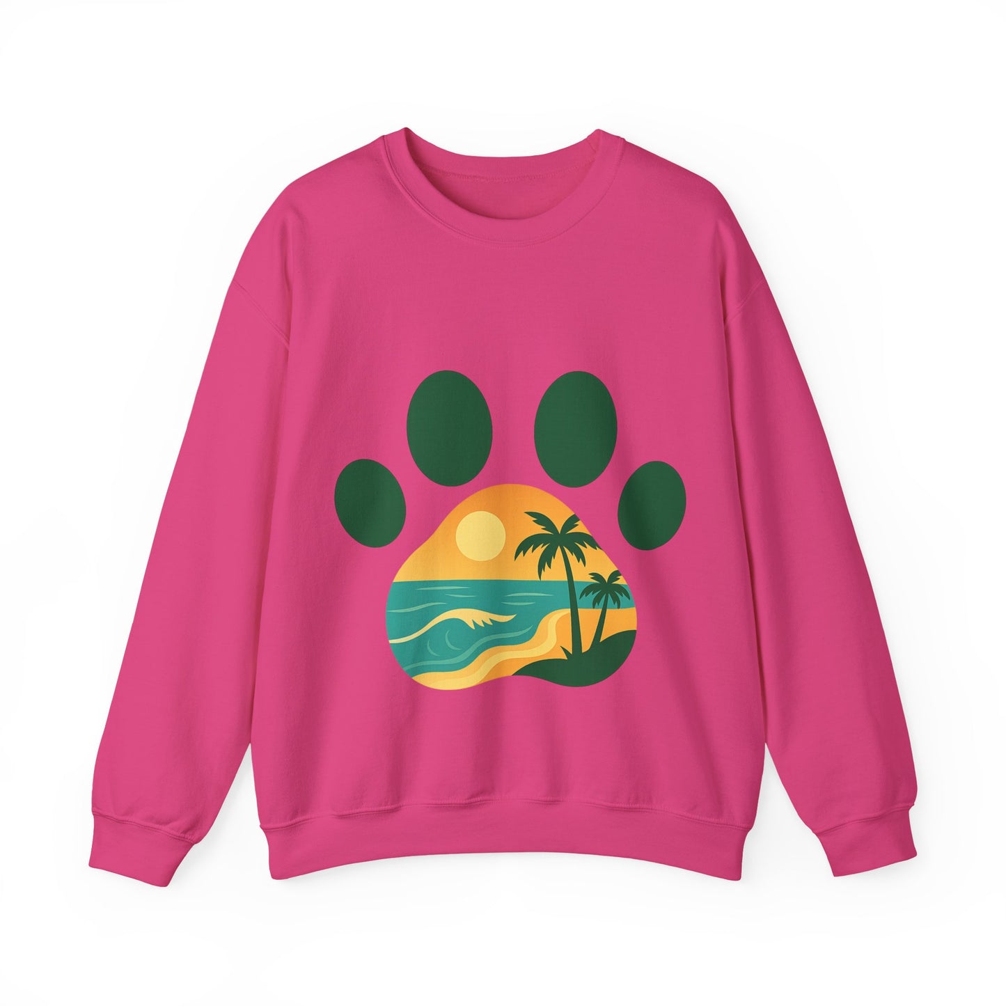 Beach Sunset Paw Print Sweatshirt, Cozy Animal Lover Crewneck, Gift for Pet Owners, Perfect for Casual Outings, Nature-Inspired Apparel