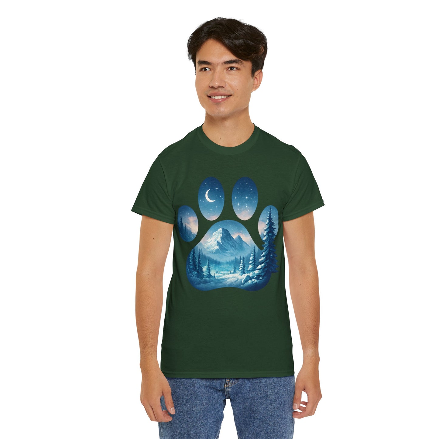Nature-Inspired Paw Print Tee, Ideal for Pet Lovers, Perfect Gift for Birthdays, Relaxed Fit, Outdoor Adventures, Eco-Friendly