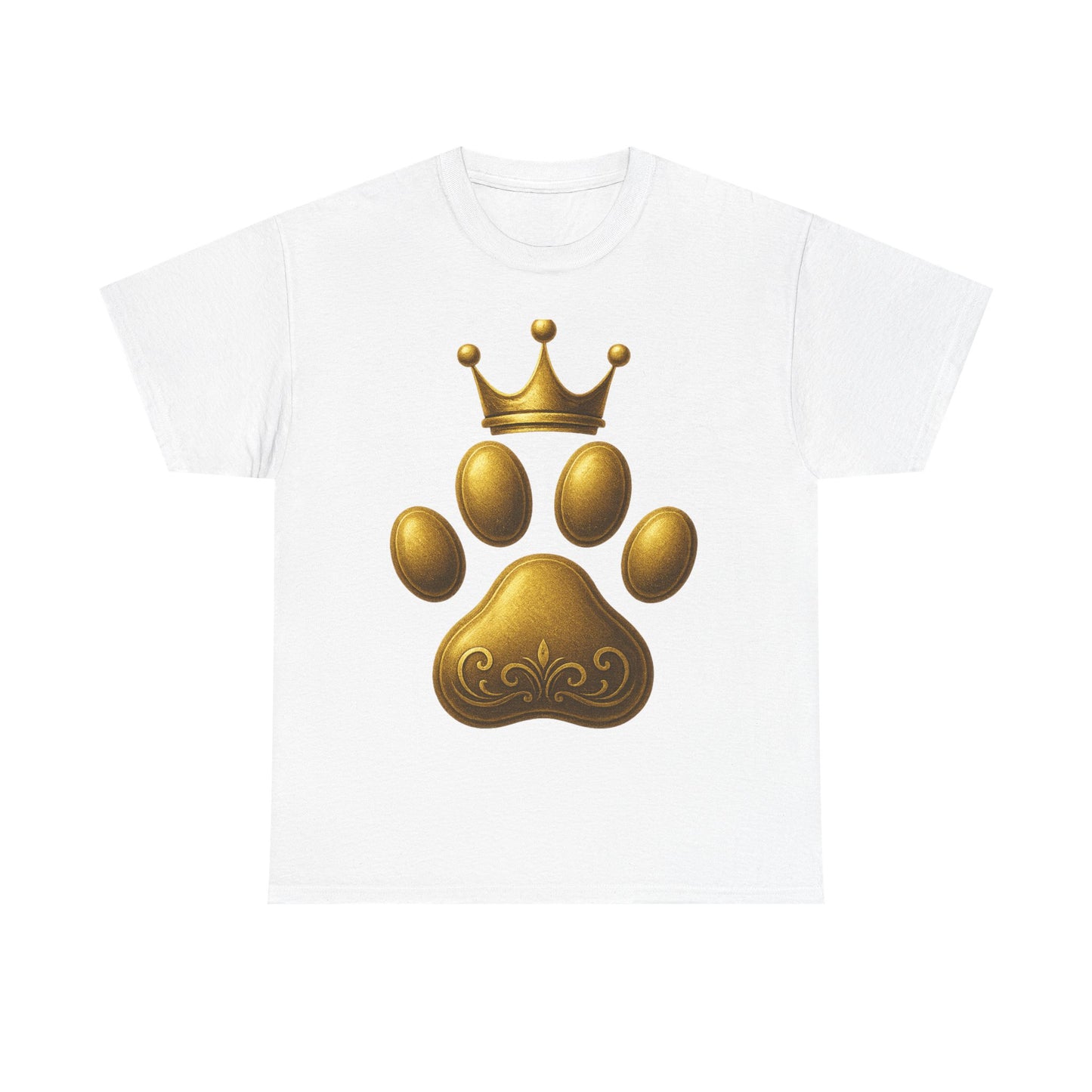 Golden Paw Print Unisex Heavy Cotton Tee | Pet Lover Shirt, Animal King Crown Tee, Gift for Dog Owners, Casual Daily Wear, Funny Pet Shirt