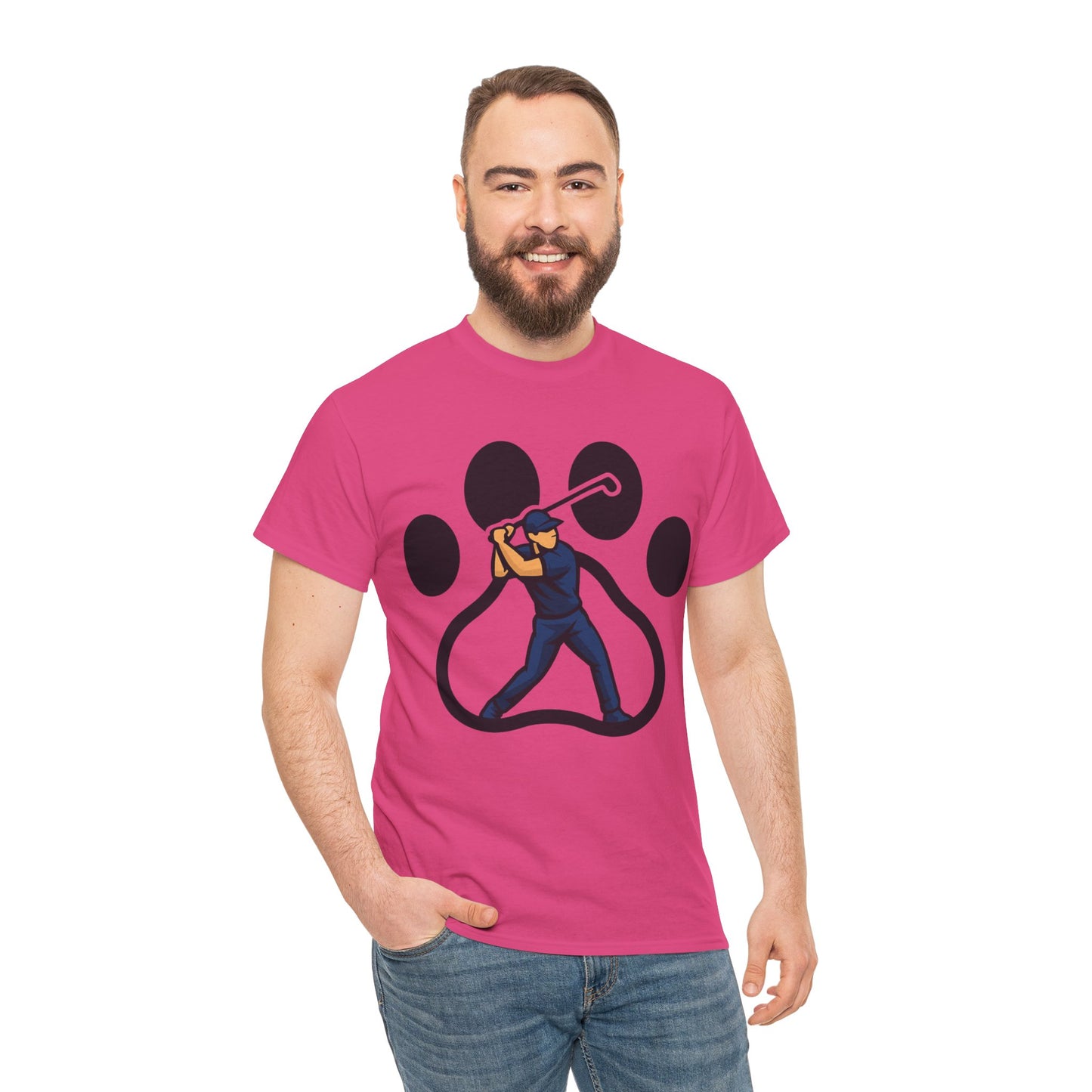 Paw Print Baseball Tee, Unisex Heavy Cotton Tee, Animal Lover Gift, Dog Dad Shirt, Casual Wear, Perfect for Birthdays, Sports Events