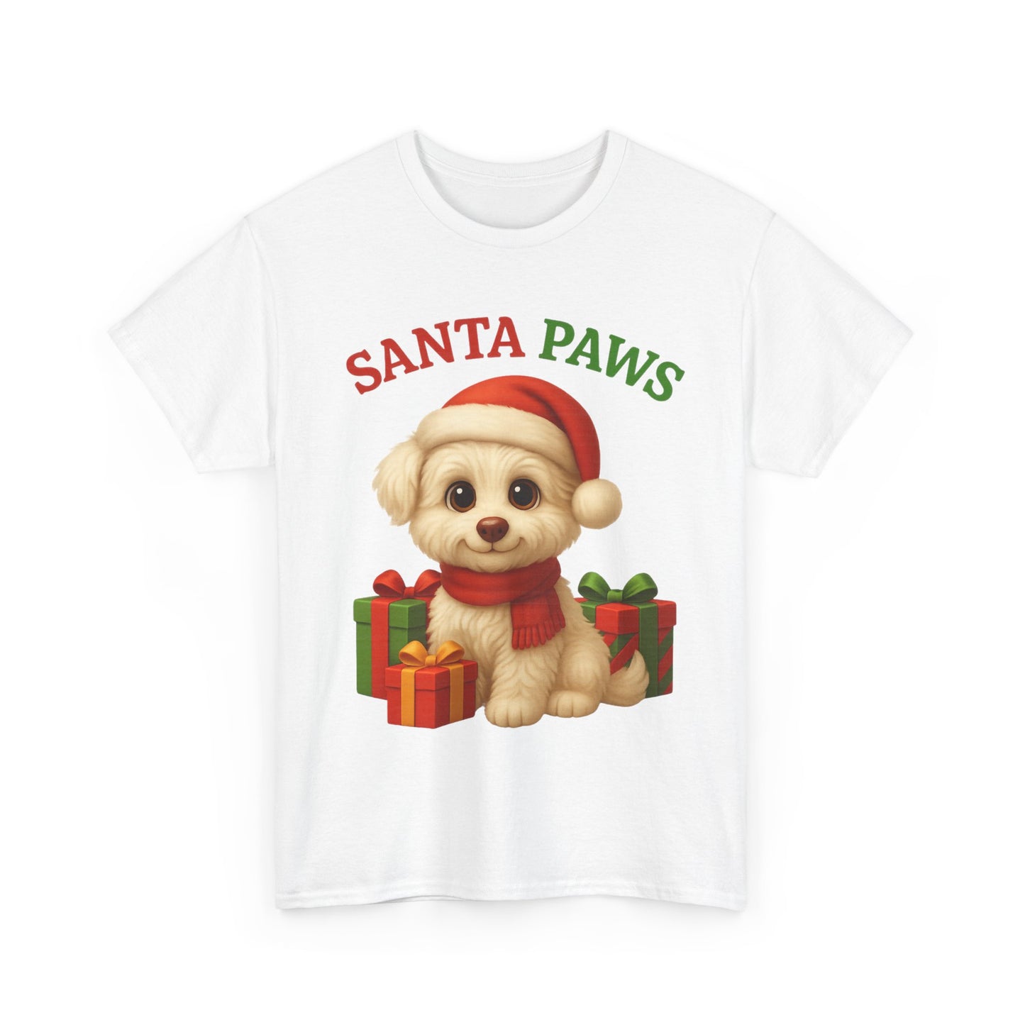 Santa Paws Unisex Heavy Cotton Tee - Festive Holiday Shirt, Christmas Dog Lovers, Pet Gifts, Cute Animal Apparel, Winter Tee