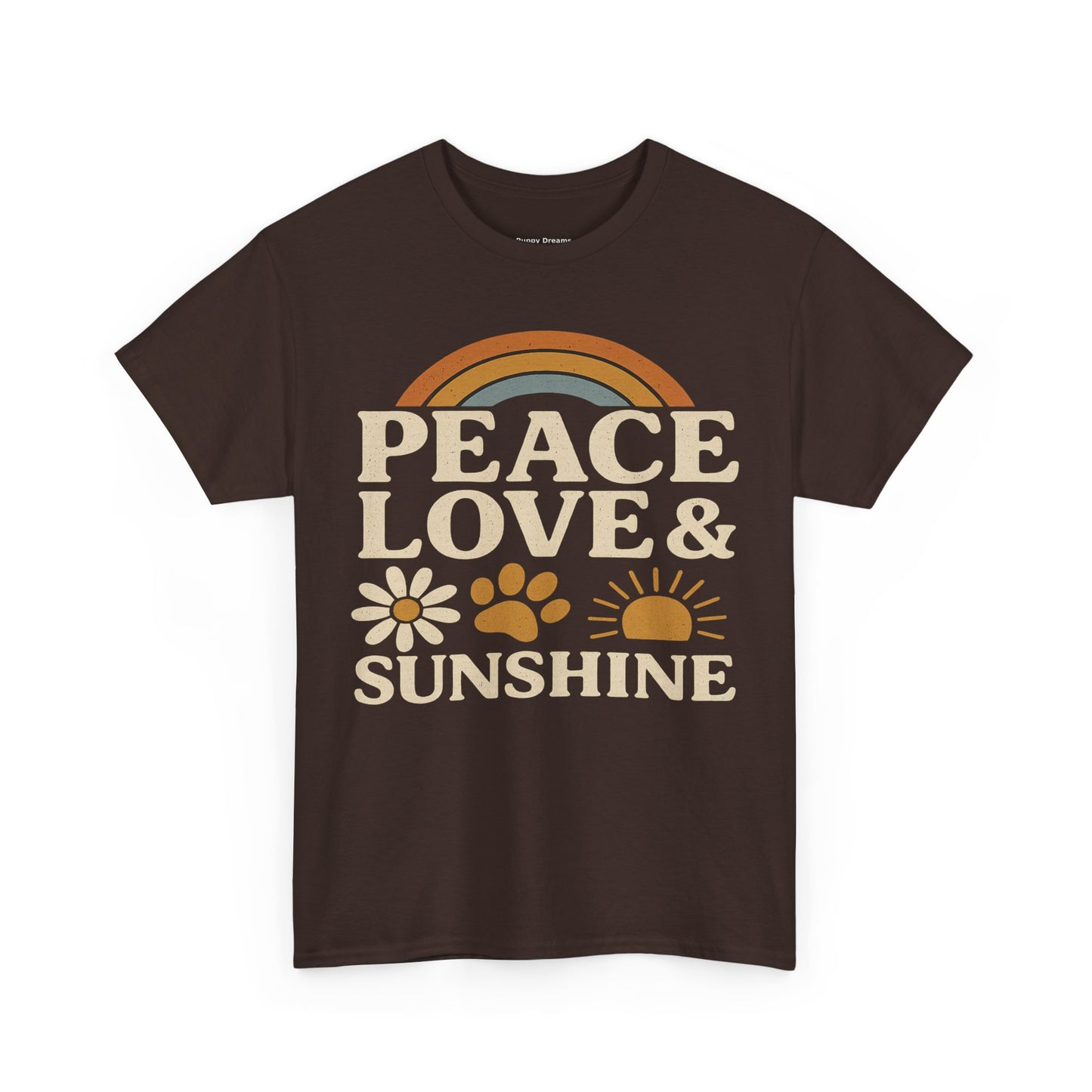 Peace Love Sunshine Unisex Heavy Cotton Tee – Cozy Vibes, Perfect for Casual Wear, Gift for Animal Lovers, Summer Days, Everyday Comfort