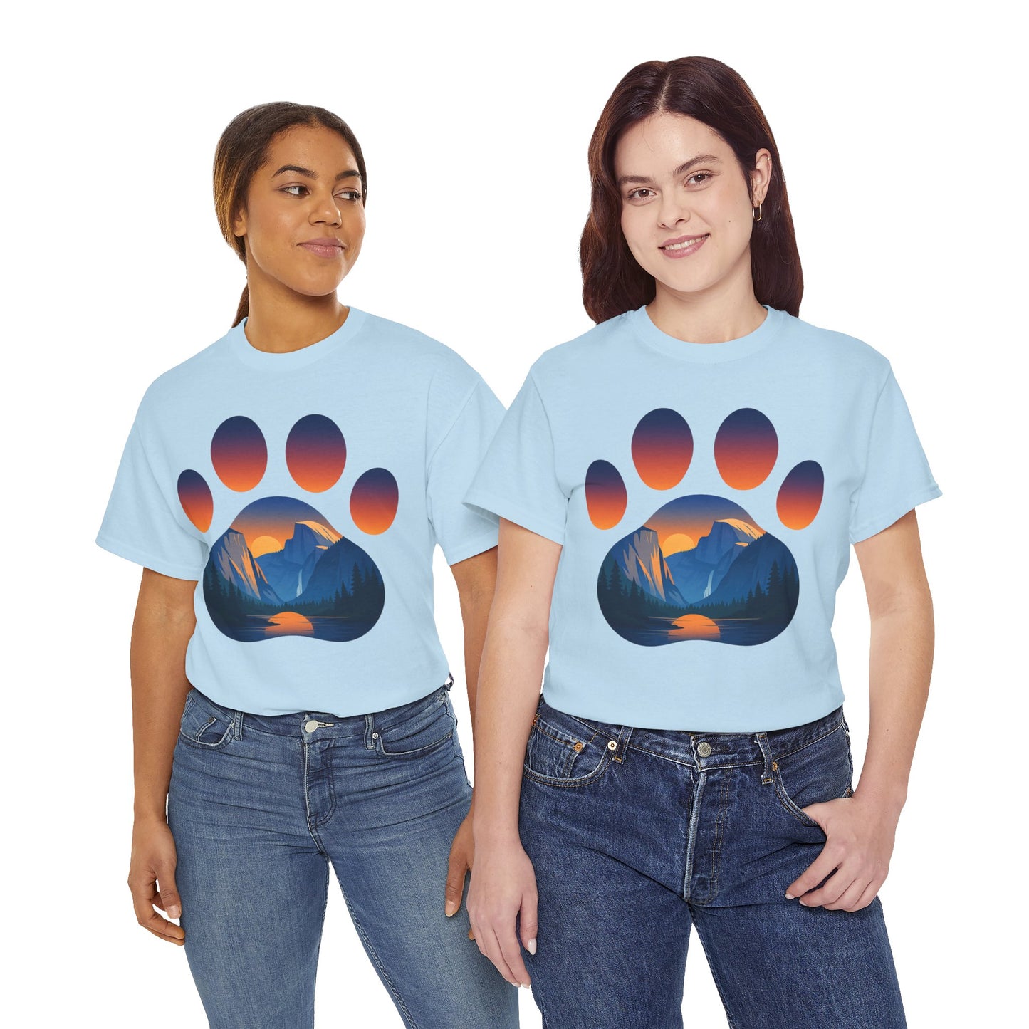Mountain Sunset Paw Print Tee for Animal Lovers, Unisex Cotton Shirt, Gift for Pet Owners, Nature-Themed T-Shirt, Casual Wear