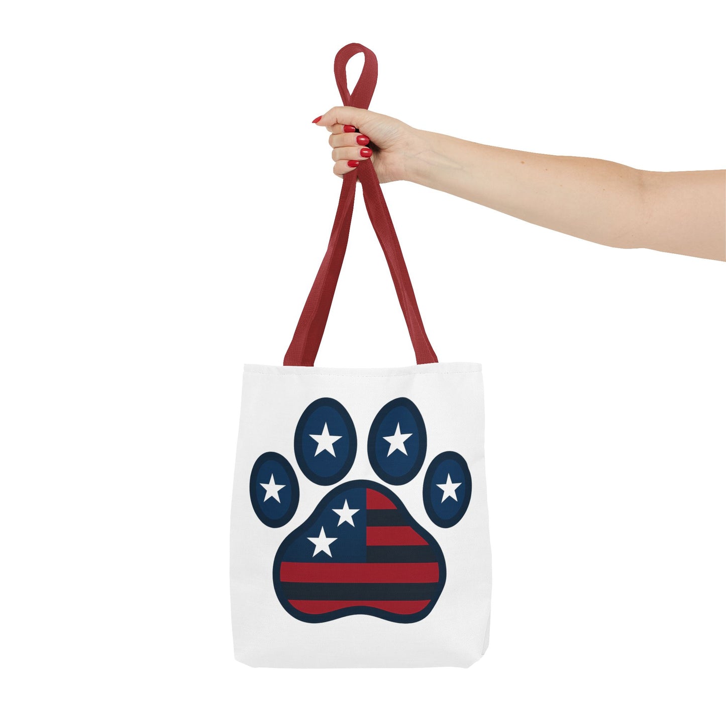 Patriotic Dog Paw Tote Bag | USA Flag Inspired | Perfect for Pet Lovers, Independence Day, Gift for Dog Moms, Eco-Friendly, AOP