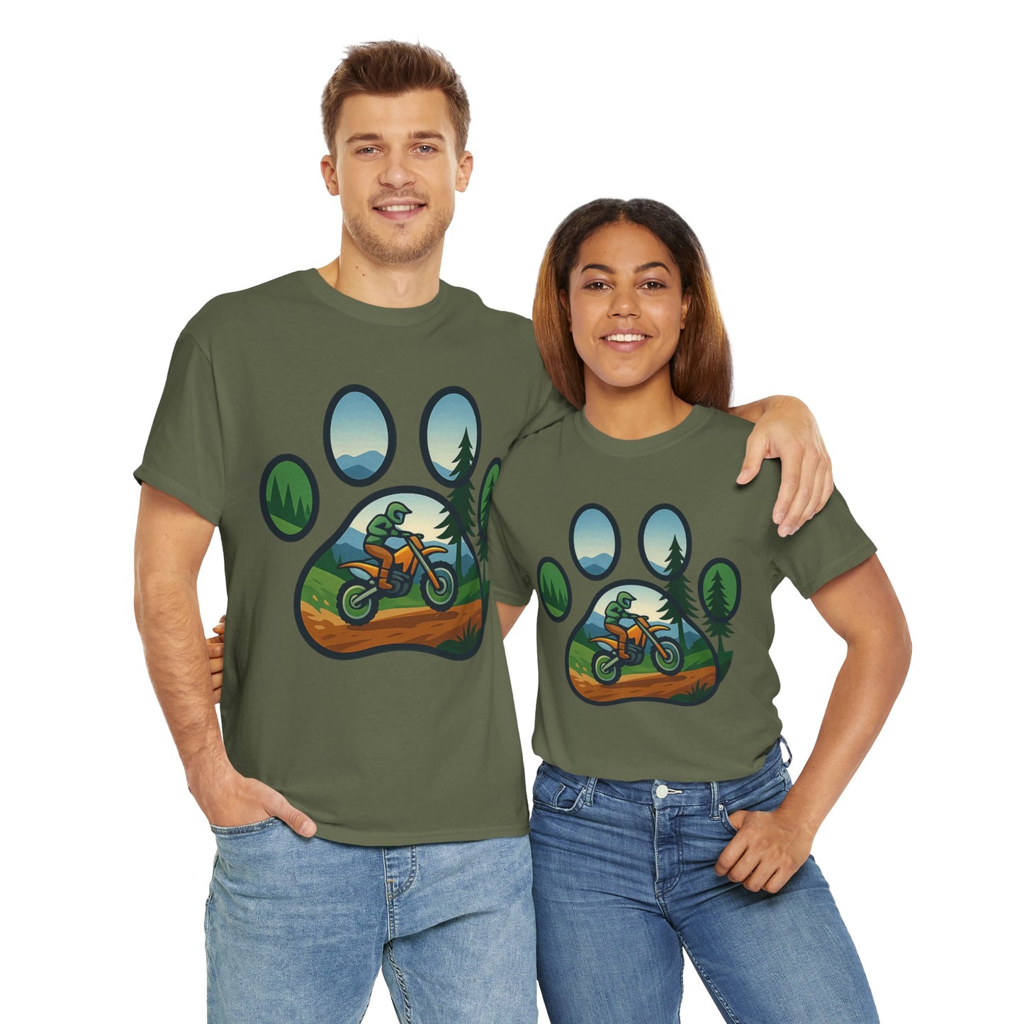 Adventure Paw Print T-Shirt, Unisex Cotton Tee, Outdoor Enthusiast Gift, Nature Lover Shirt, Motorcycle Graphics Tee