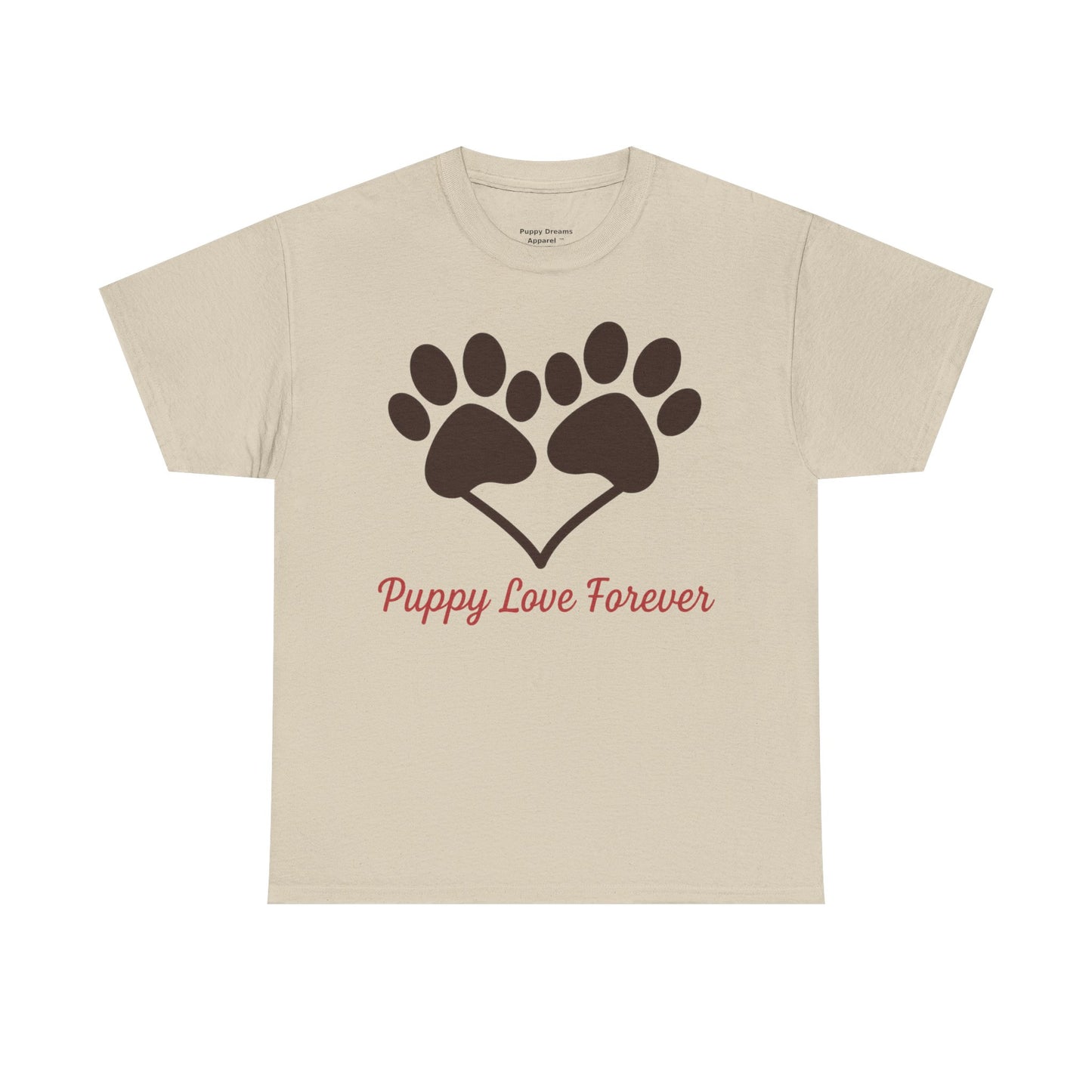 Puppy Love Forever Unisex Heavy Cotton Tee, Dog Lover Gift, Heart Paw Print Shirt, Pet Adoption Awareness, Animal Rescue T-Shirt