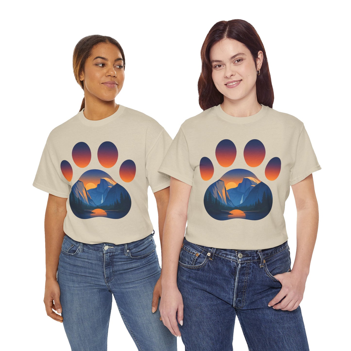 Mountain Sunset Paw Print Tee for Animal Lovers, Unisex Cotton Shirt, Gift for Pet Owners, Nature-Themed T-Shirt, Casual Wear