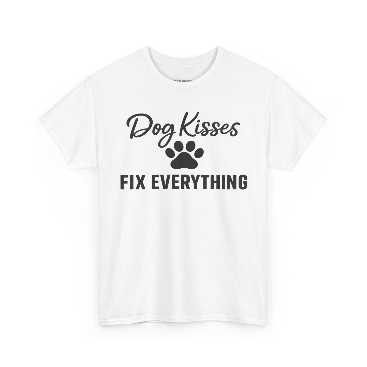 Dog Kisses Fix Everything Unisex Heavy Cotton Tee, Pet Lover Shirt, Gift for Dog Owners, Animal Rescue Supporter Tee, Casual Everyday Wear