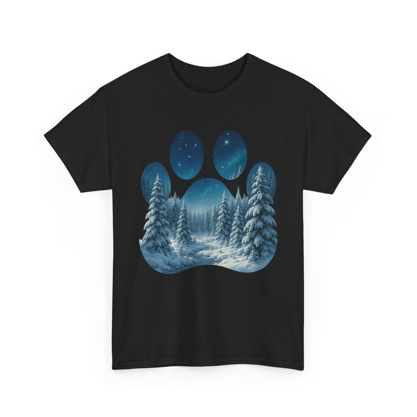 Nighttime Forest Scene Unisex Heavy Cotton Tee, Vintage Aesthetic T-Shirt, Nature Lover Gift, Outdoor Adventure Shirt, Cozy Casual Tee