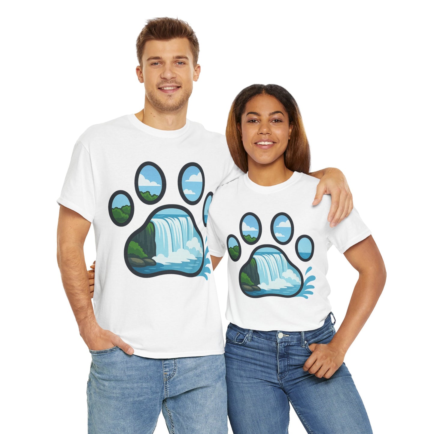 Nature-Inspired Paw Print Tee, Unisex Heavy Cotton Tee, Cute Animal Shirt, Outdoor Lover Gift, Eco-Friendly Apparel, Casual Wear