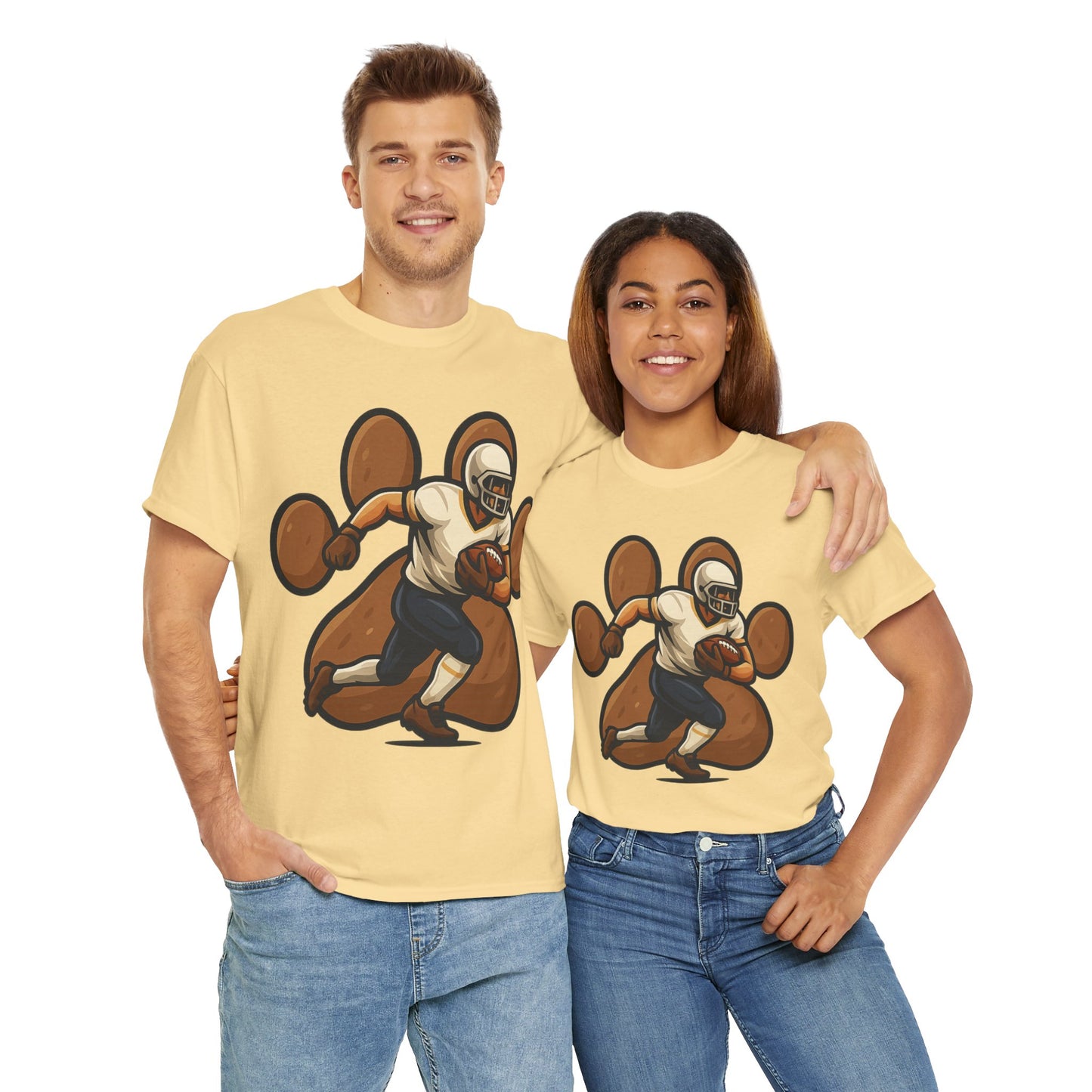 Football Paw Print Tee - Unisex Heavy Cotton T-Shirt, Sports Fan Gift, Game Day Apparel, Casual Wear, Team Spirit Tops