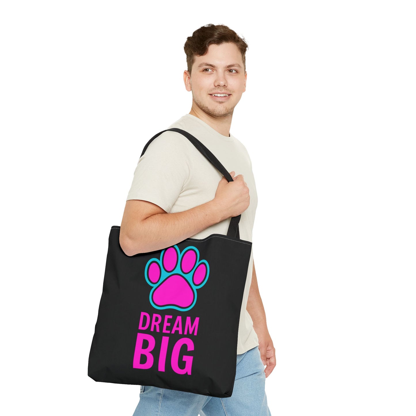 Dream Big Paw Print Tote Bag, Cute Dog Lover Gift, Pet Mom Accessory, Reusable Shopping Bag, Inspirational Dog Tote