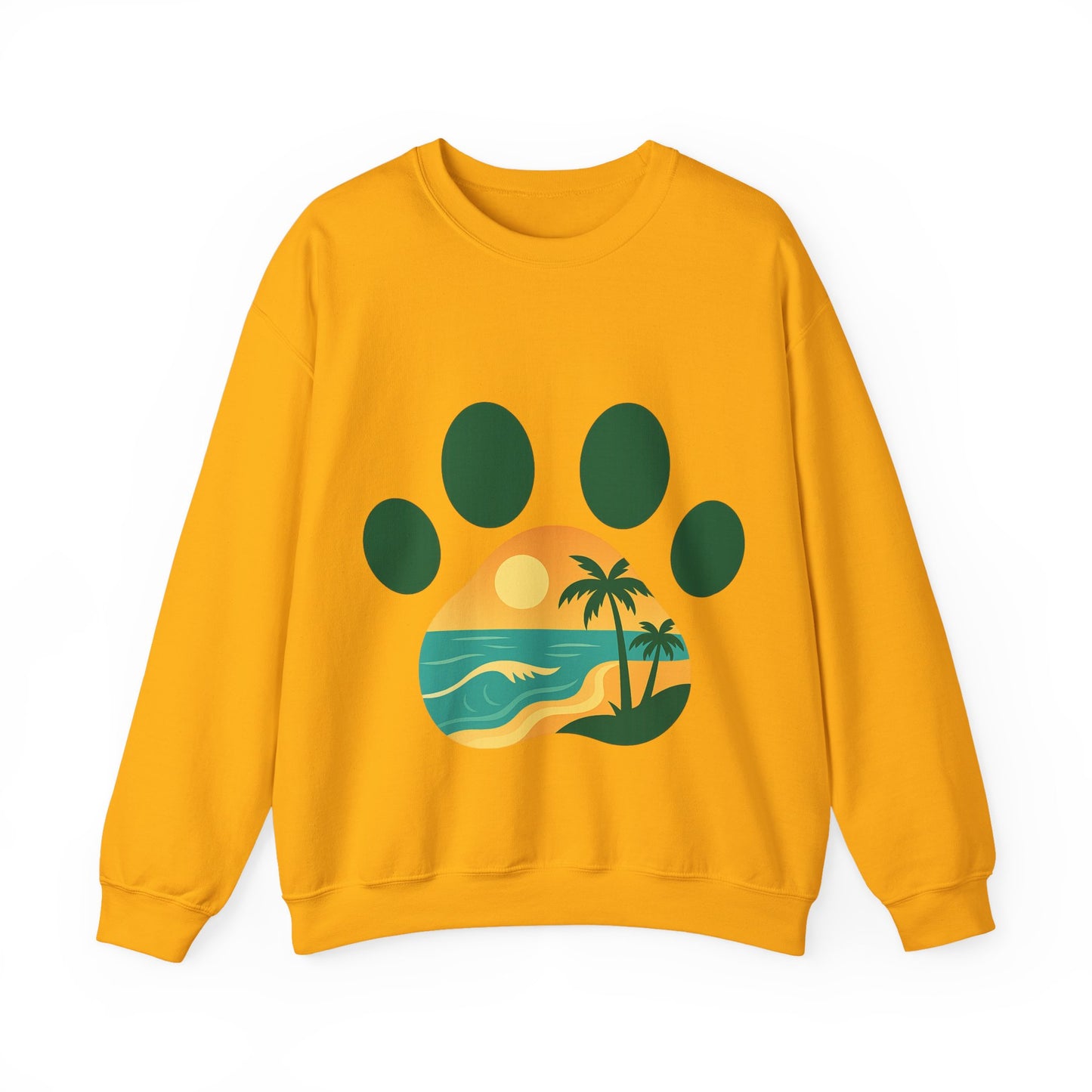 Beach Sunset Paw Print Sweatshirt, Cozy Animal Lover Crewneck, Gift for Pet Owners, Perfect for Casual Outings, Nature-Inspired Apparel