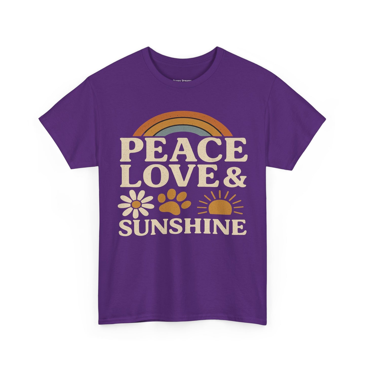 Peace Love Sunshine Unisex Heavy Cotton Tee – Cozy Vibes, Perfect for Casual Wear, Gift for Animal Lovers, Summer Days, Everyday Comfort