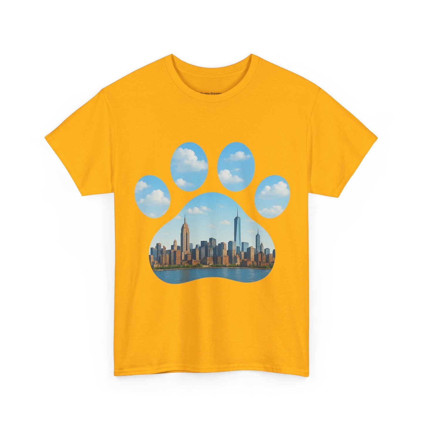 Cityscape Paw Print Unisex Heavy Cotton Tee, Dog Lover Gift, Casual Wear, Pet-Themed Apparel, Animal Lover Shirt, Nature-Inspired Tee