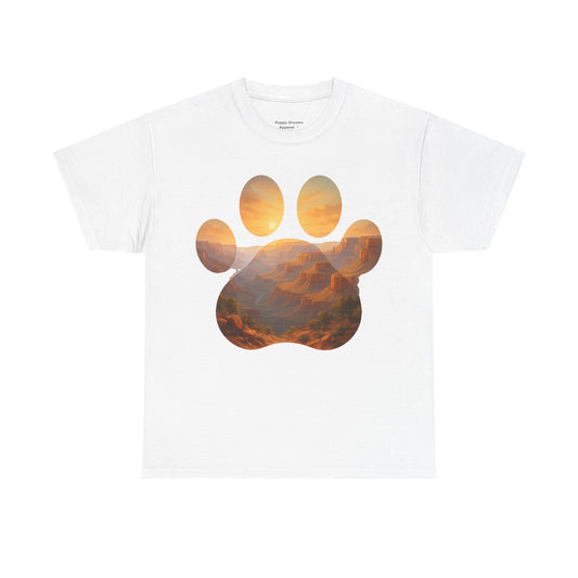 Sunset Paw Print Tee, Unisex T-Shirt for Pet Lovers, Cute Animal Graphic Shirt, Comfortable Everyday Wear, Gift for Dog Owners