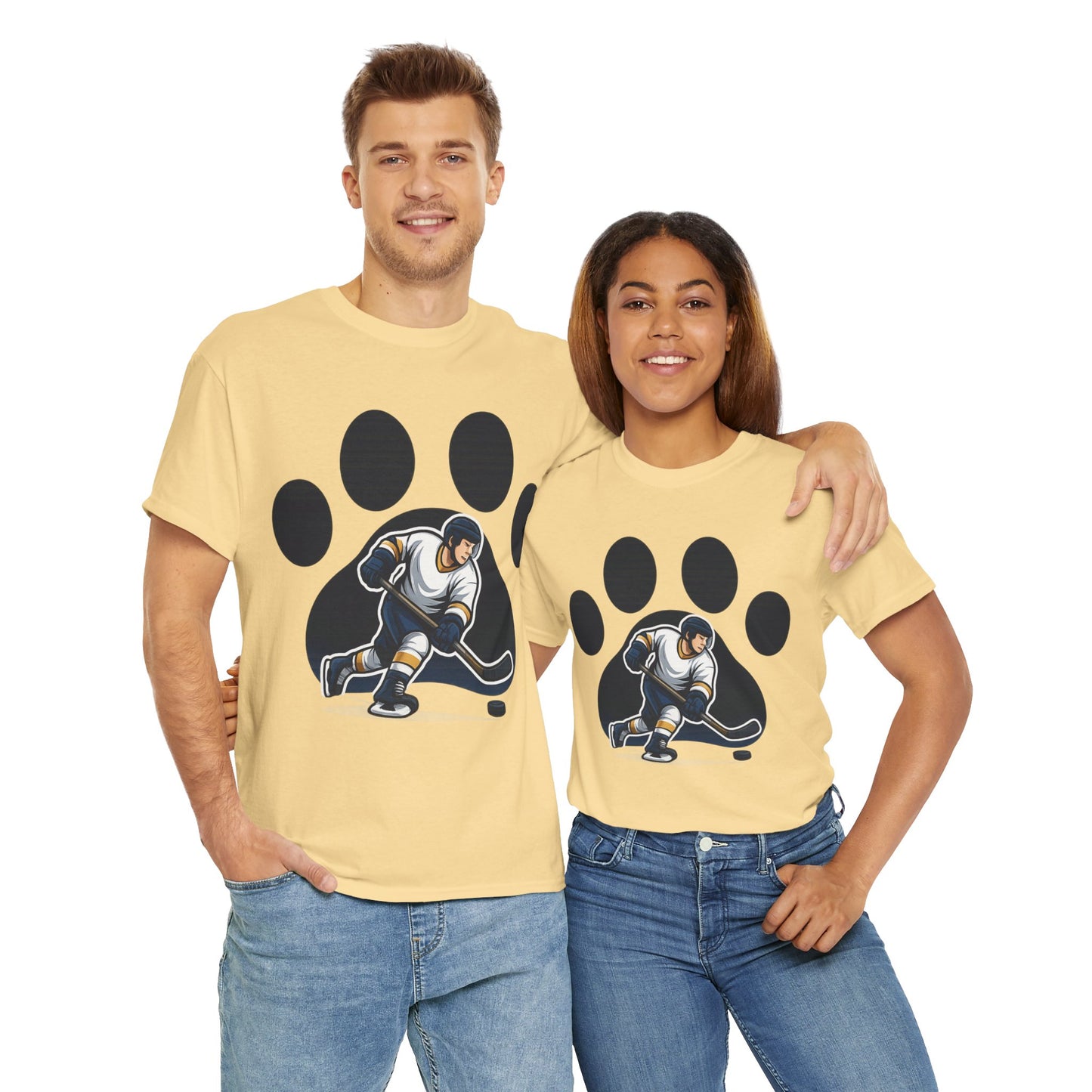 Hockey Paw Print Tee - Perfect for Ice Hockey Fans, Game Day Wear, Sports Events, Gifts for Athletes, Unisex Heavy Cotton T-Shirt