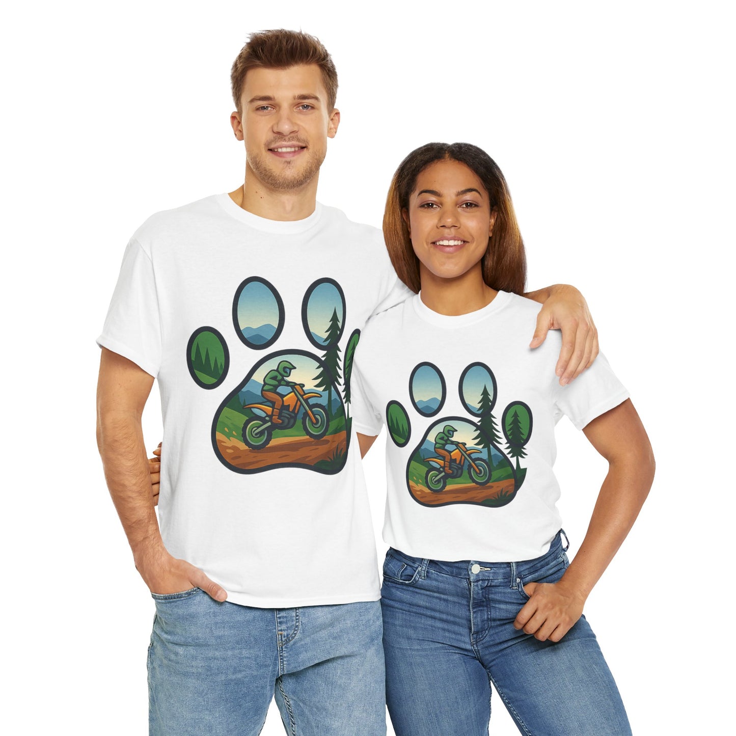 Adventure Paw Print T-Shirt, Unisex Cotton Tee, Outdoor Enthusiast Gift, Nature Lover Shirt, Motorcycle Graphics Tee
