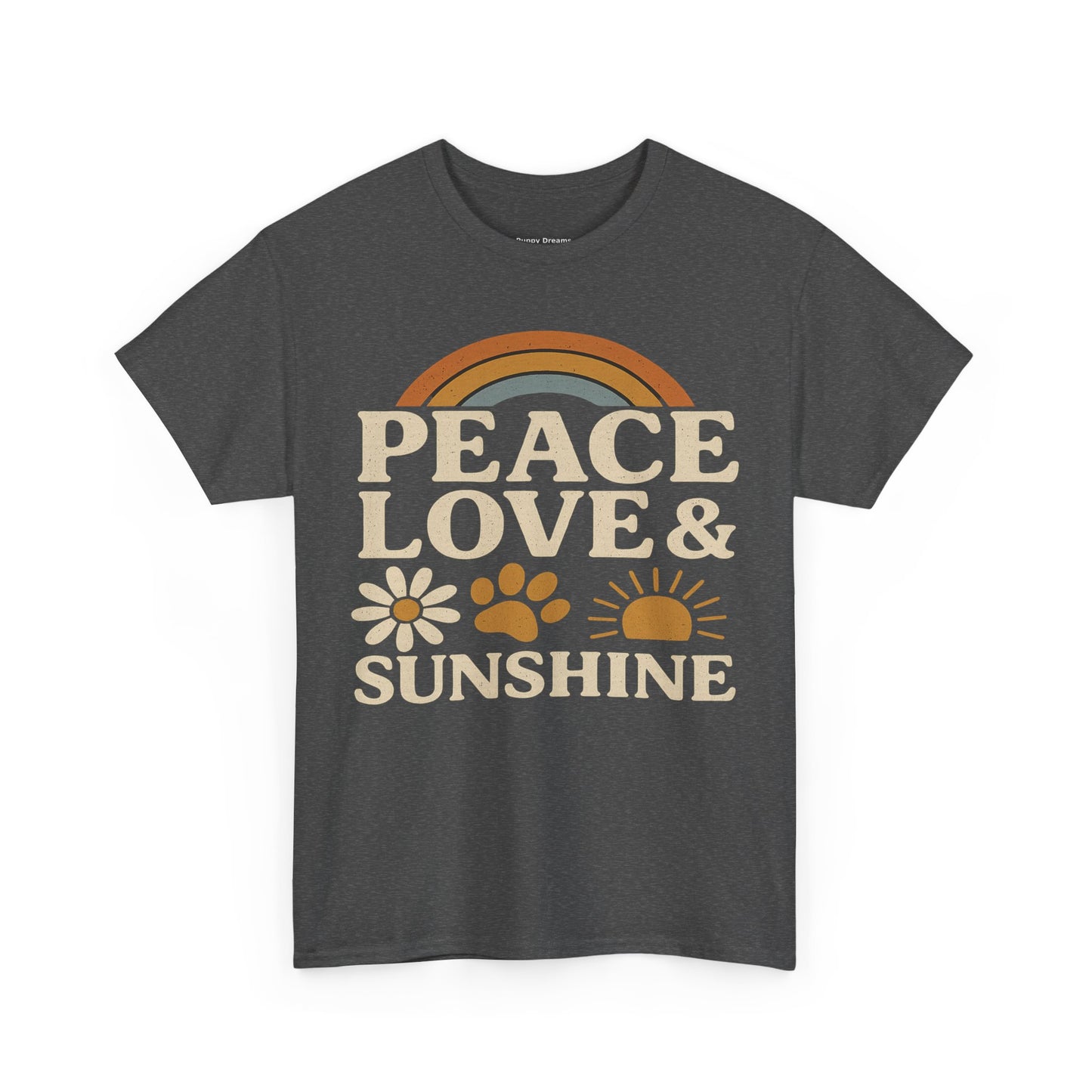 Peace Love Sunshine Unisex Heavy Cotton Tee – Cozy Vibes, Perfect for Casual Wear, Gift for Animal Lovers, Summer Days, Everyday Comfort