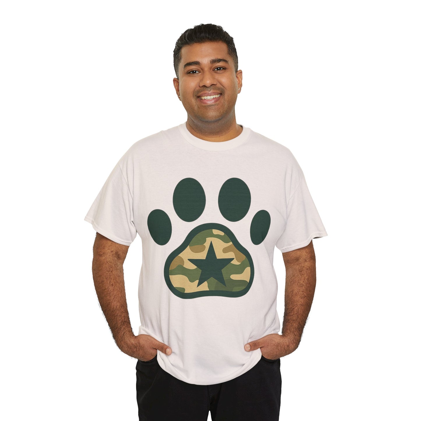 Camo Paw Print Tee, Animal Lover Shirt, Unisex Cotton T-Shirt, Pet Owner Gift, Casual Wear, Nature-Themed Apparel