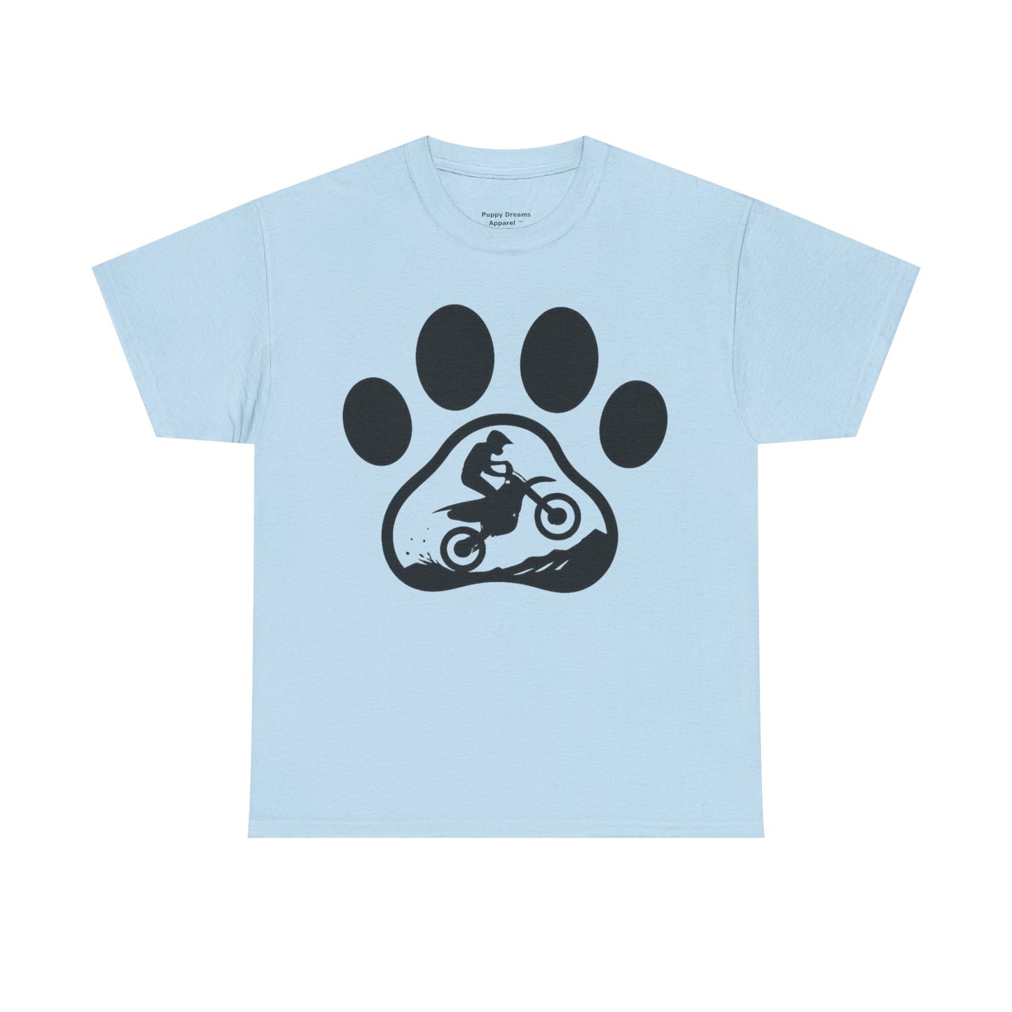 Motorcycle Paw Print Tee for Animal Lovers, Unisex Heavy Cotton Tee, Gift for Bikers, Dog Dad Shirt, Casual Wear, Paw Print Design