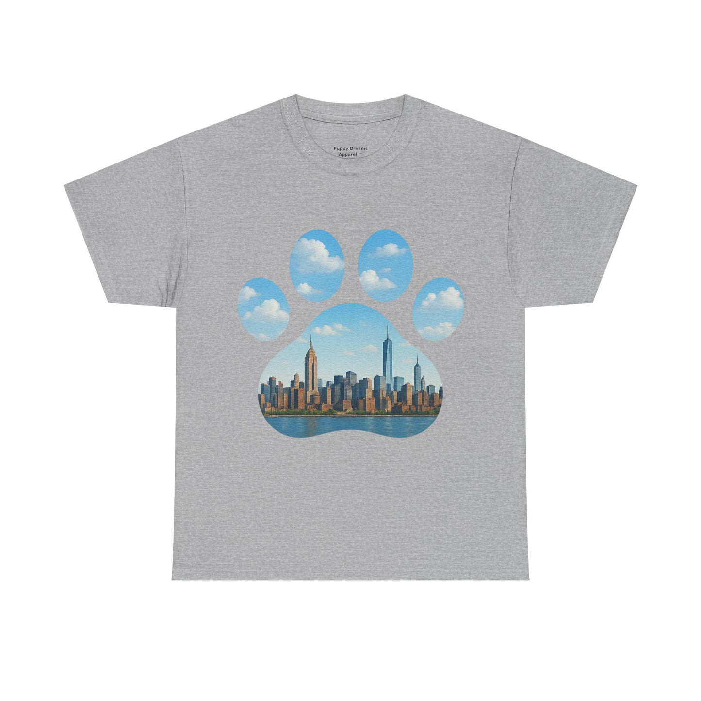 Cityscape Paw Print Unisex Heavy Cotton Tee, Dog Lover Gift, Casual Wear, Pet-Themed Apparel, Animal Lover Shirt, Nature-Inspired Tee