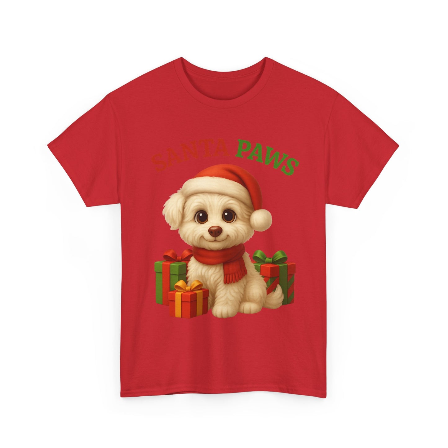 Santa Paws Unisex Heavy Cotton Tee - Festive Holiday Shirt, Christmas Dog Lovers, Pet Gifts, Cute Animal Apparel, Winter Tee