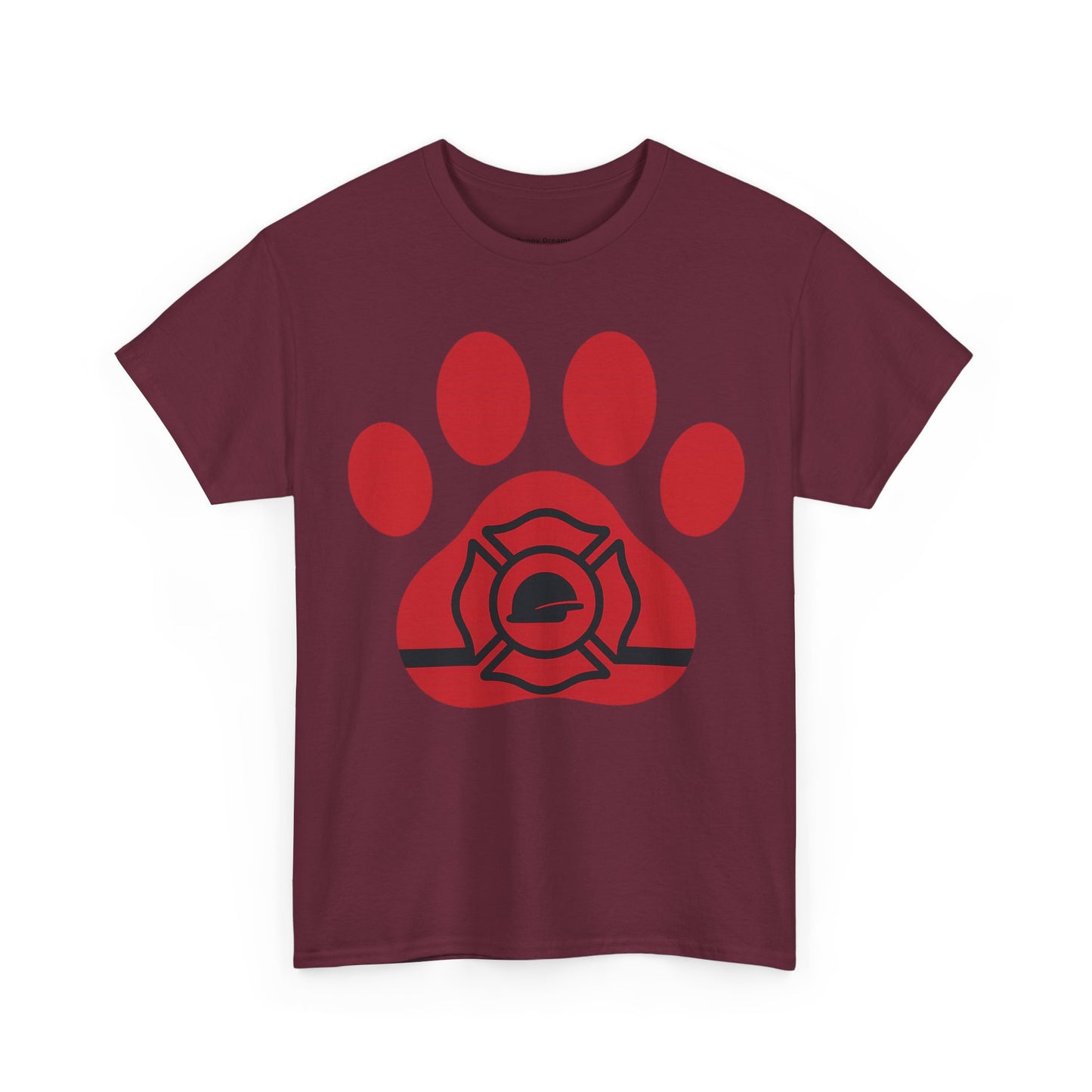 Firefighter Paw Print Tee, Unisex Heavy Cotton T-Shirt, Animal Lover Gift, Firefighter Appreciation, Casual Wear, Pet Lover Apparel