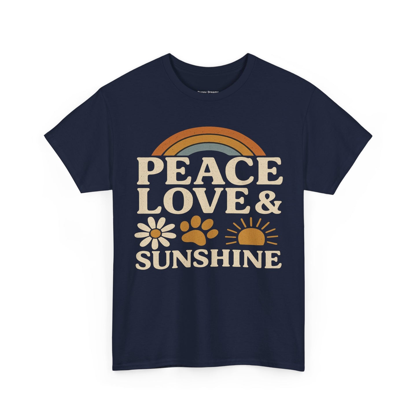 Peace Love Sunshine Unisex Heavy Cotton Tee – Cozy Vibes, Perfect for Casual Wear, Gift for Animal Lovers, Summer Days, Everyday Comfort